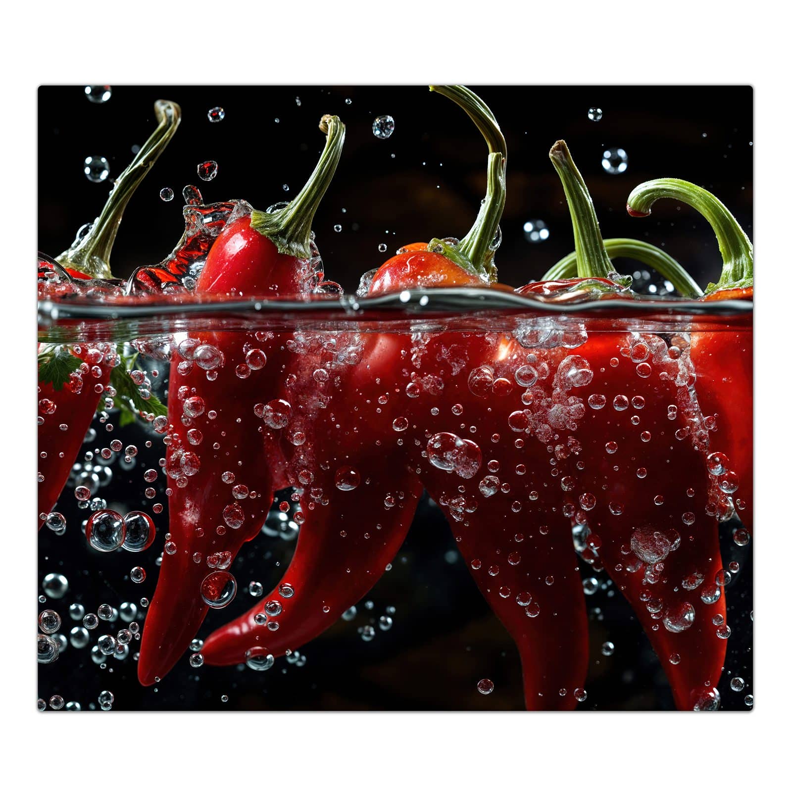 1-teilige Herdabdeckplatte mit Paprika im Wasser-Motiv in der Frontansicht #grösse_1-Teilig (60x52cm)