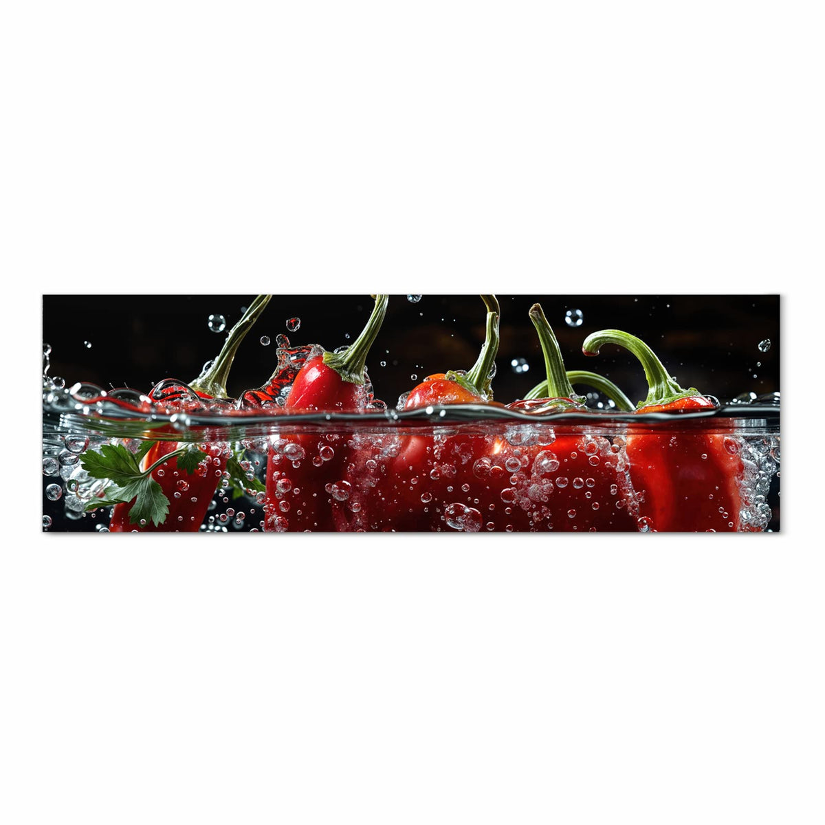 Zeitsparender Küchenteppich mit Motiv Paprika im Wasser in Frontansicht