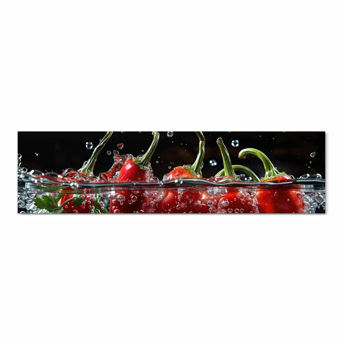 Abriebfester Küchenteppich mit Motiv Paprika im Wasser in der Küche - Frontansicht