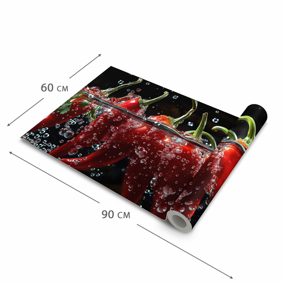 Küchenteppich mit Motiv Paprika im Wasser in der Grösse 90x180 cm für angenehme Haptik