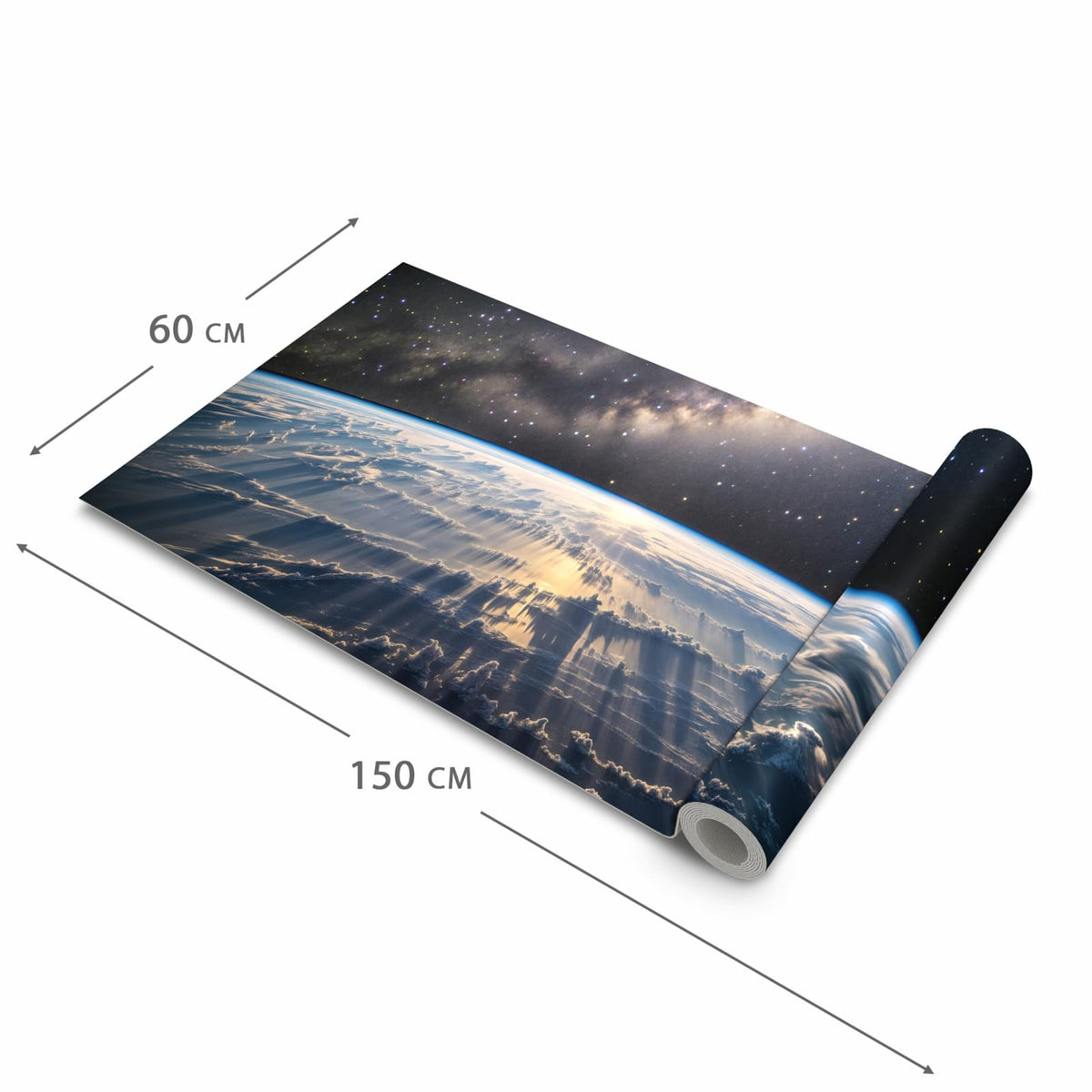 Farbbeständiger waschbarer Küchenteppich mit Motiv Weltall Sonnenaufgang in der Grösse 80x300 cm
