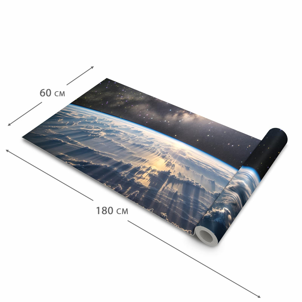 Formstabiler großer Küchenteppich mit Motiv Weltall Sonnenaufgang in der Größe 80x300 cm