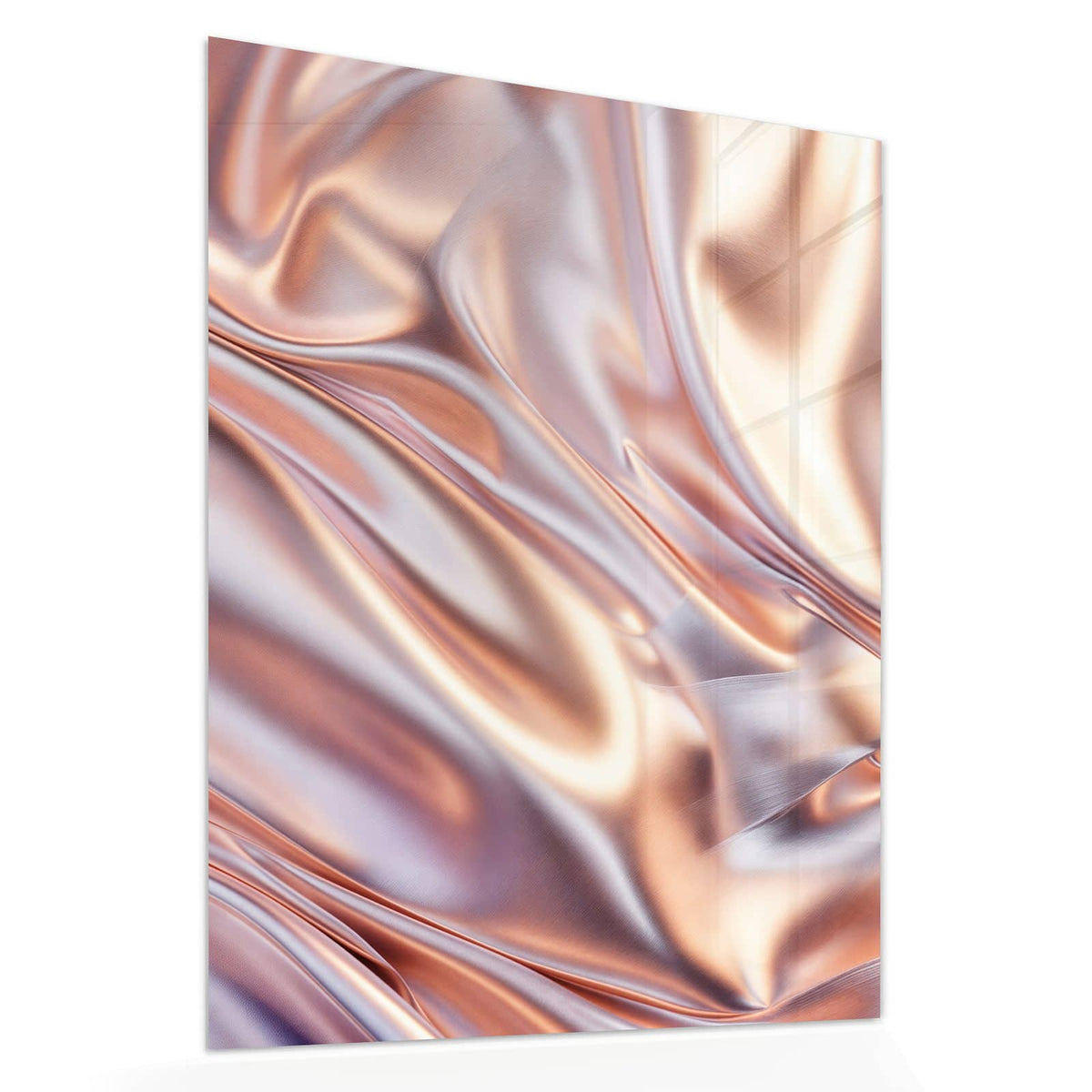 Echtglas, 4 mm – kein Acryl, keine Folie – Wandbild - Seidenfalten in Kupfer - Hochformat