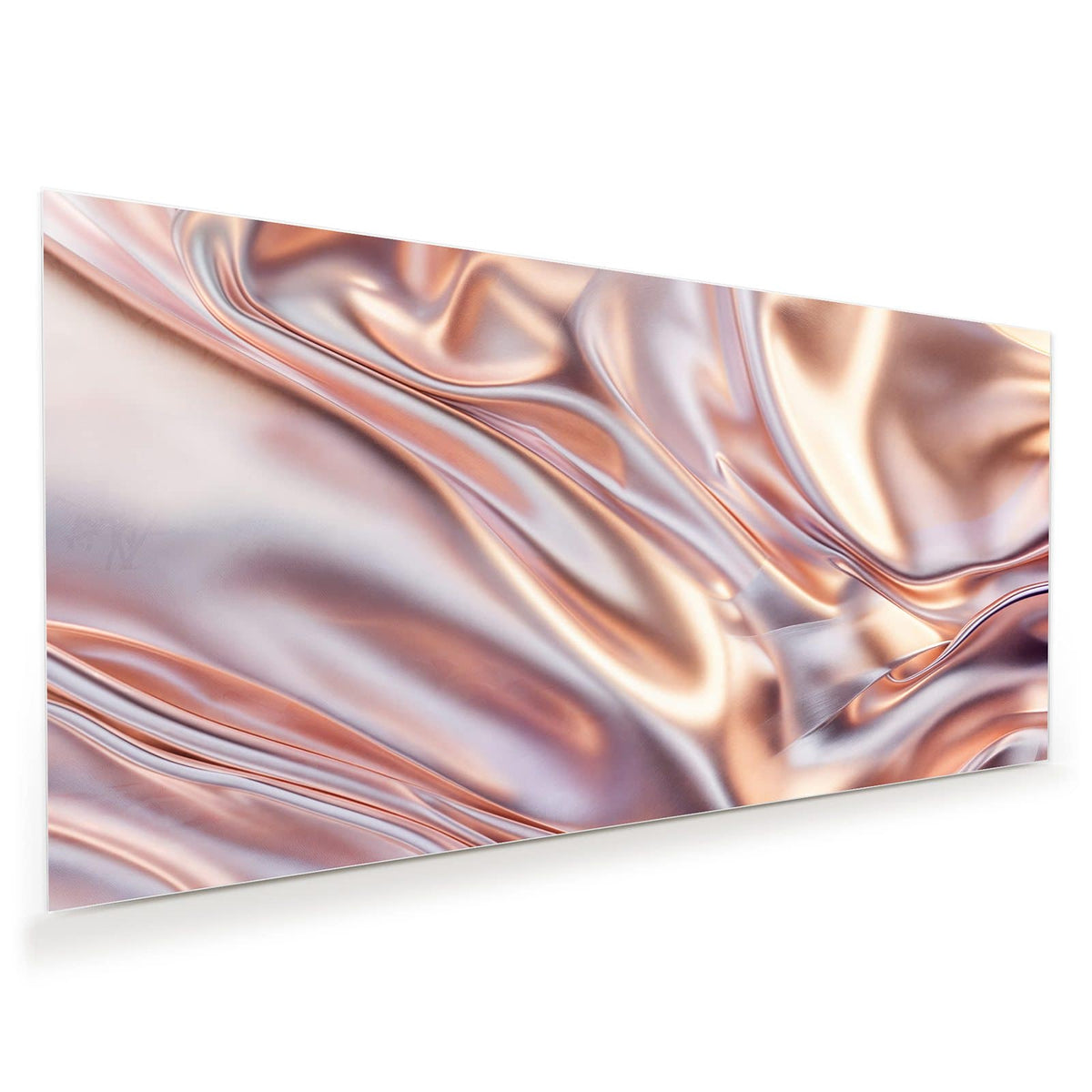 Glänzende Stofffalten in Roségold und Silber, weiche Lichtkanten