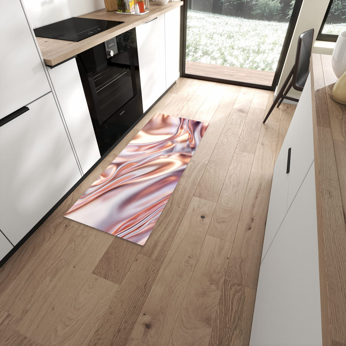 Langlebiger rutschfester Küchenläufer mit Motiv Glänzender Stoff in moderner Küche #grösse_60 x 150 cm