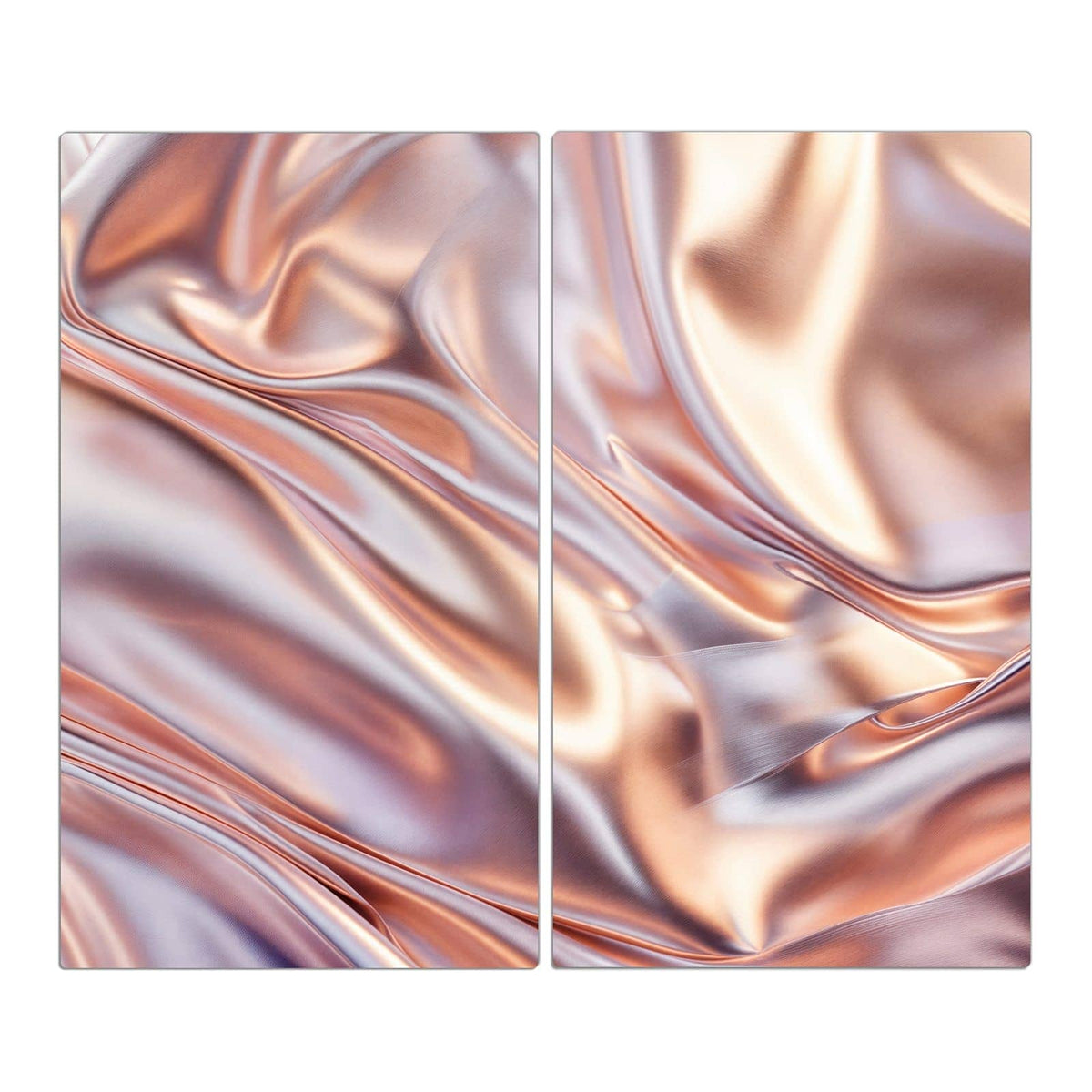 Glänzende Stofffalten in Roségold und Silber, weiche Lichtkanten