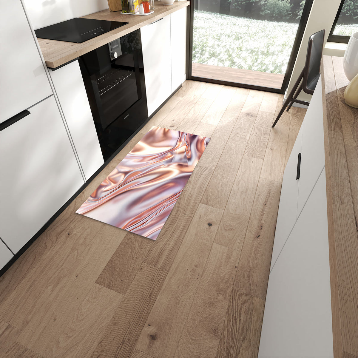 Waschbarer Küchenläufer mit Motiv Glänzender Stoff in moderner Küche #grösse_60 x 120 cm