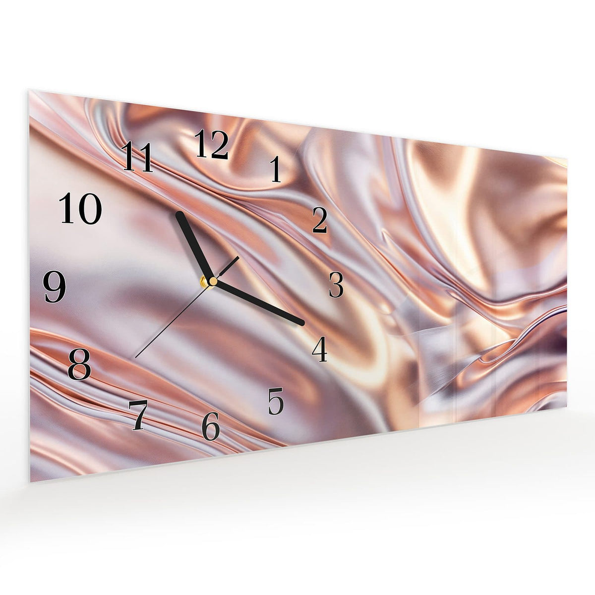 Vormontiert – mit Schwebeeffekt – Wanduhr Glänzender Stoff aus Glas – Querformat 60 × 30 cm