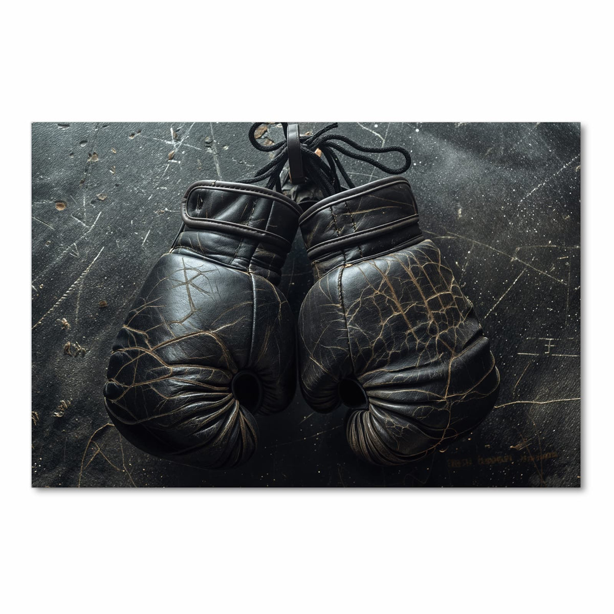 Bodenschonender Teppich fürs Esszimmer mit Motiv Boxhandschuhe Vintage in Frontansicht, waschbar