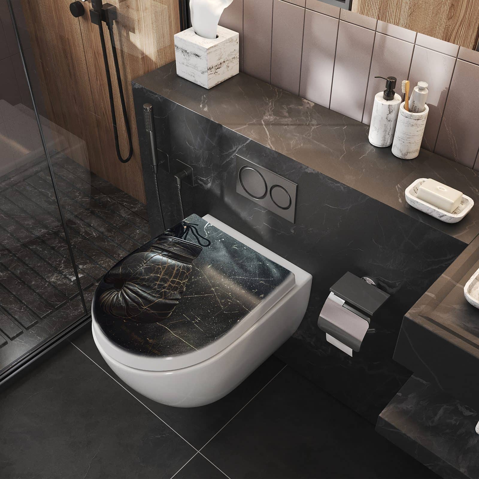 WC-Sitz mit Absenkautomatik Boxhandschuhe Vintage