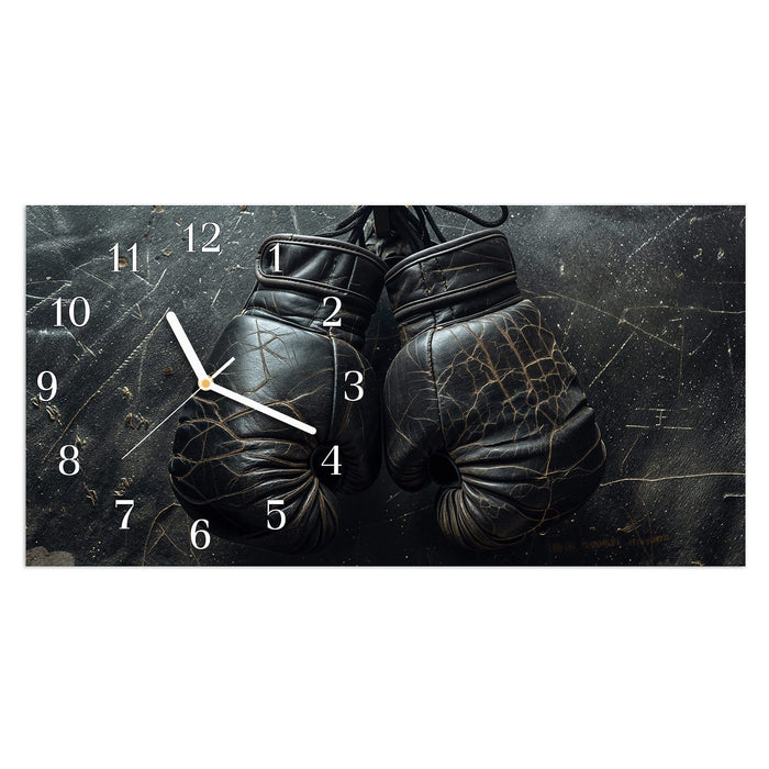 Wanduhr Boxhandschuhe Vintage aus Glas – Querformat 60 × 30 cm mit Ziffernblatt Klassisch