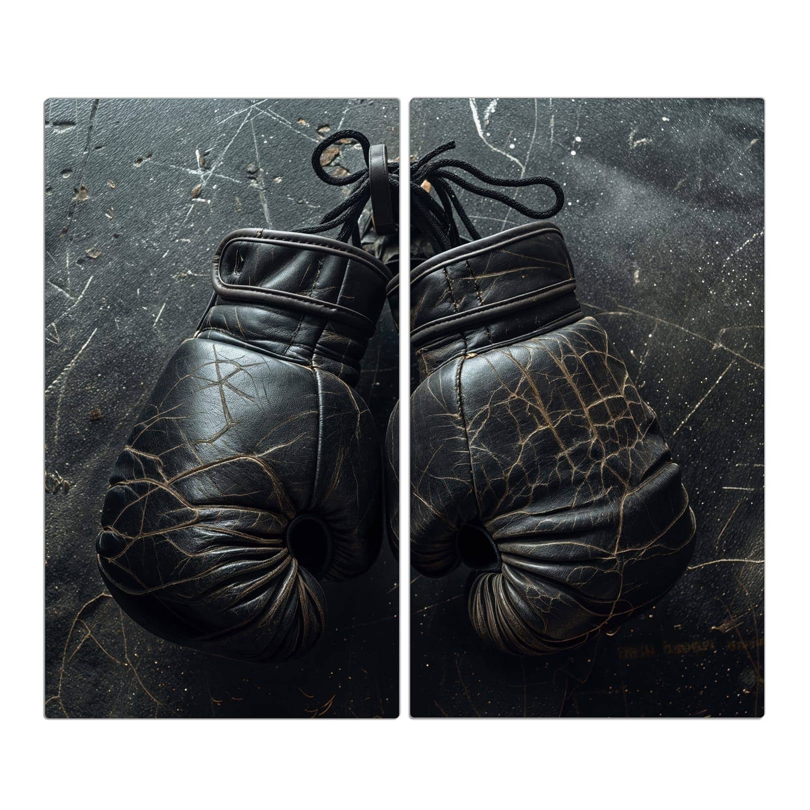 2-teilige Herdabdeckung aus Glas mit Boxhandschuhe Vintage-Motiv in der Frontansicht #grösse_2-Teilig (60x52cm)