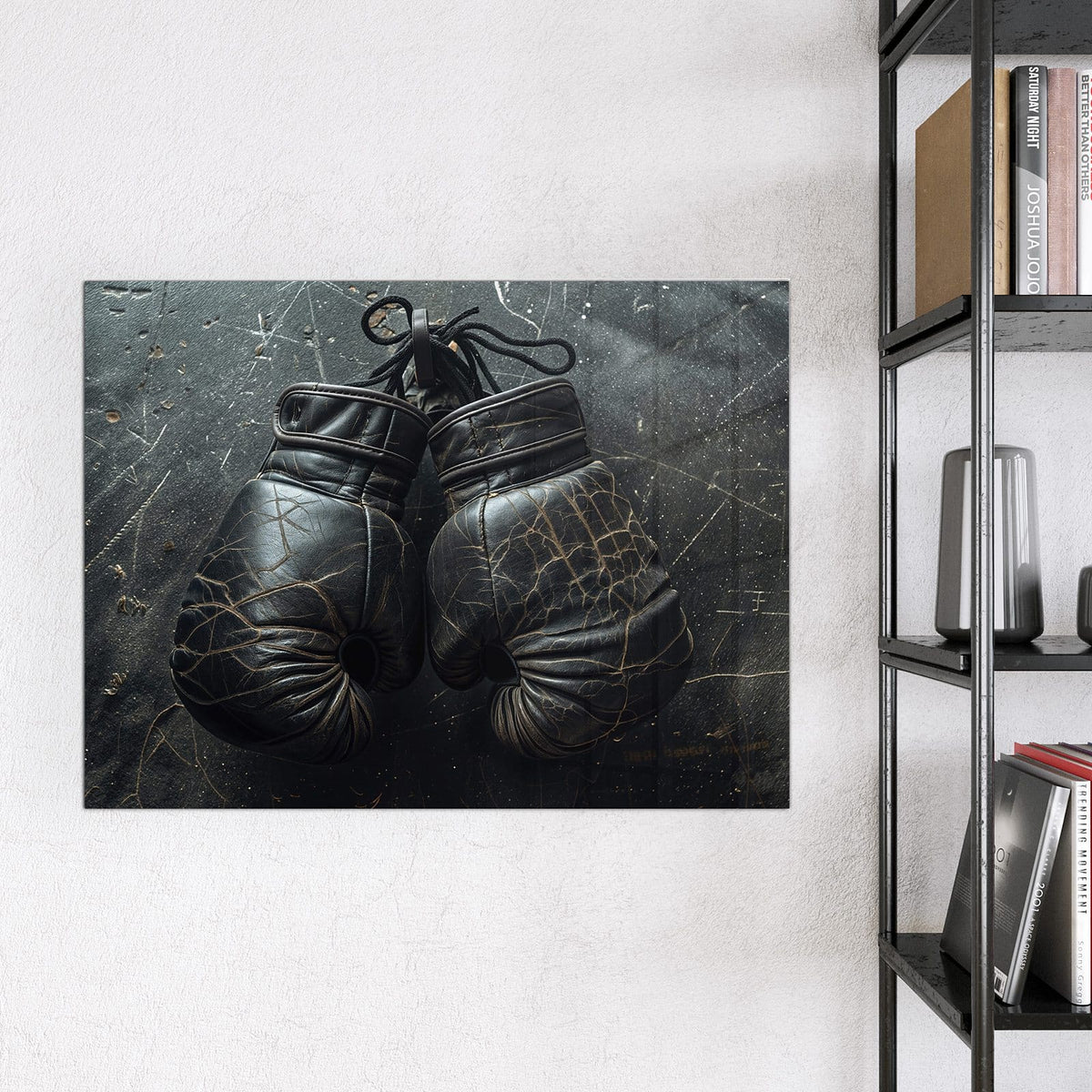 Glas Magnettafel - Liegende Boxhandschuhe – Alte Boxhandschuhe mit Gebrauchsspuren