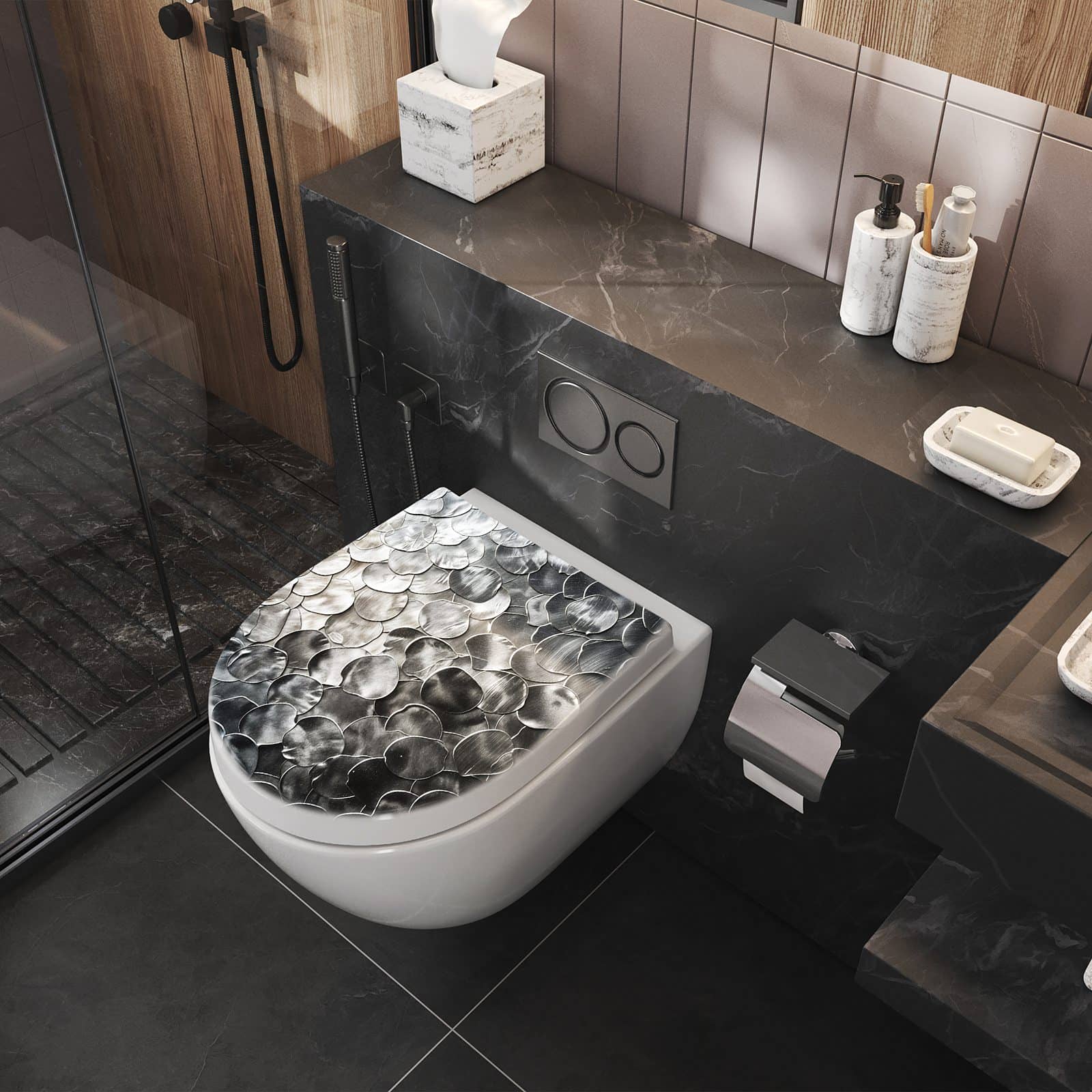WC-Sitz mit Absenkautomatik Metallic Schuppen