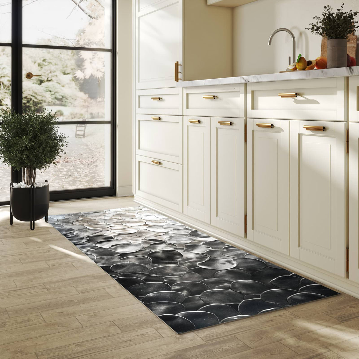 Fleckenresistenter waschbarer Teppich Küche mit Motiv Metallic Schuppen in heller Küche