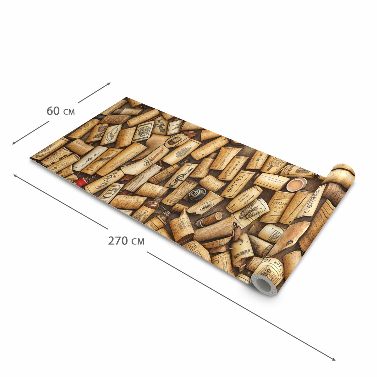 Fleckenresistenter Küchenläufer mit Motiv Vintage Korken Sammlung in der Grösse 80x250 cm