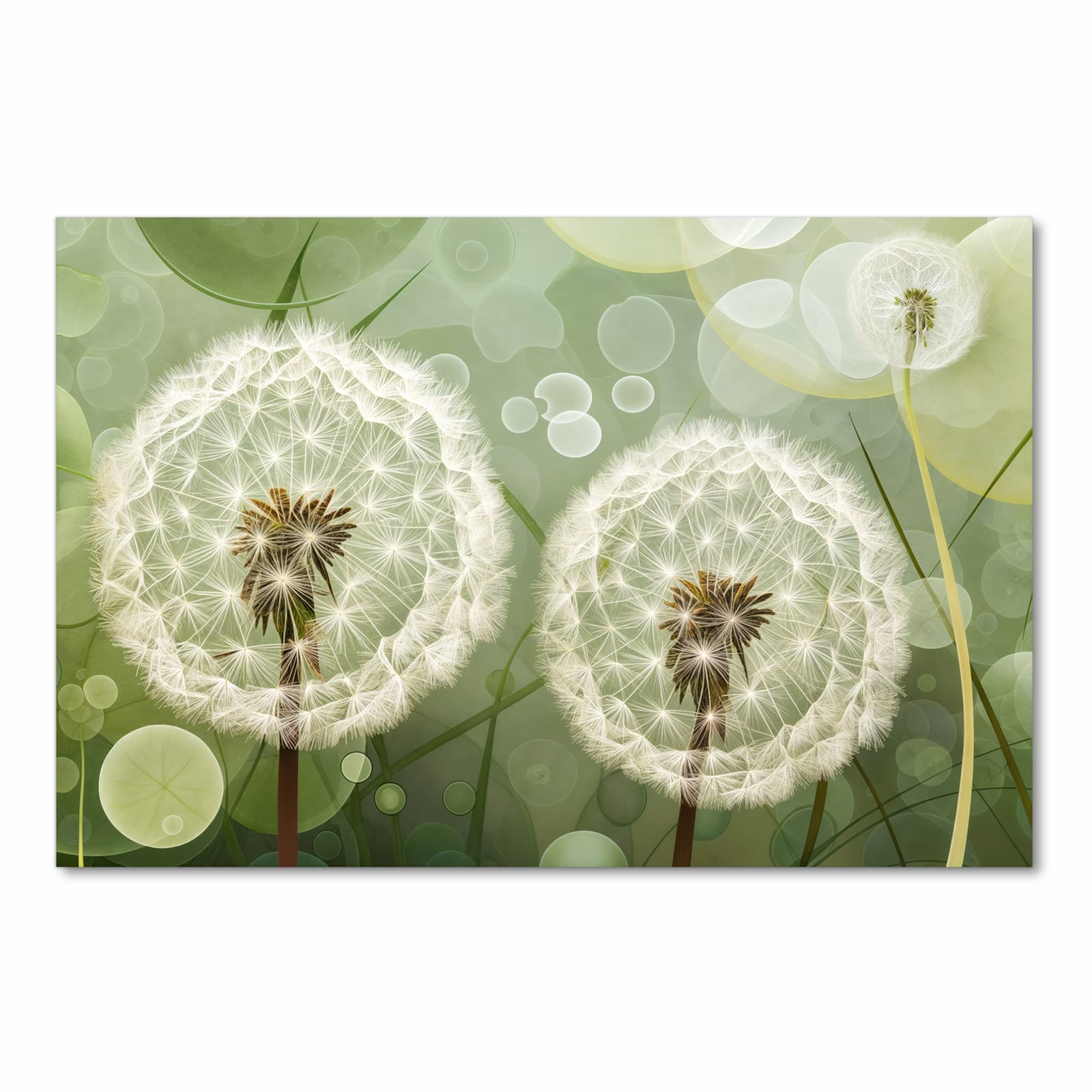 Waschbarer dünner Küchenteppich mit Motiv Löwenzahnzarte Blüten in Frontansicht für Ordnung