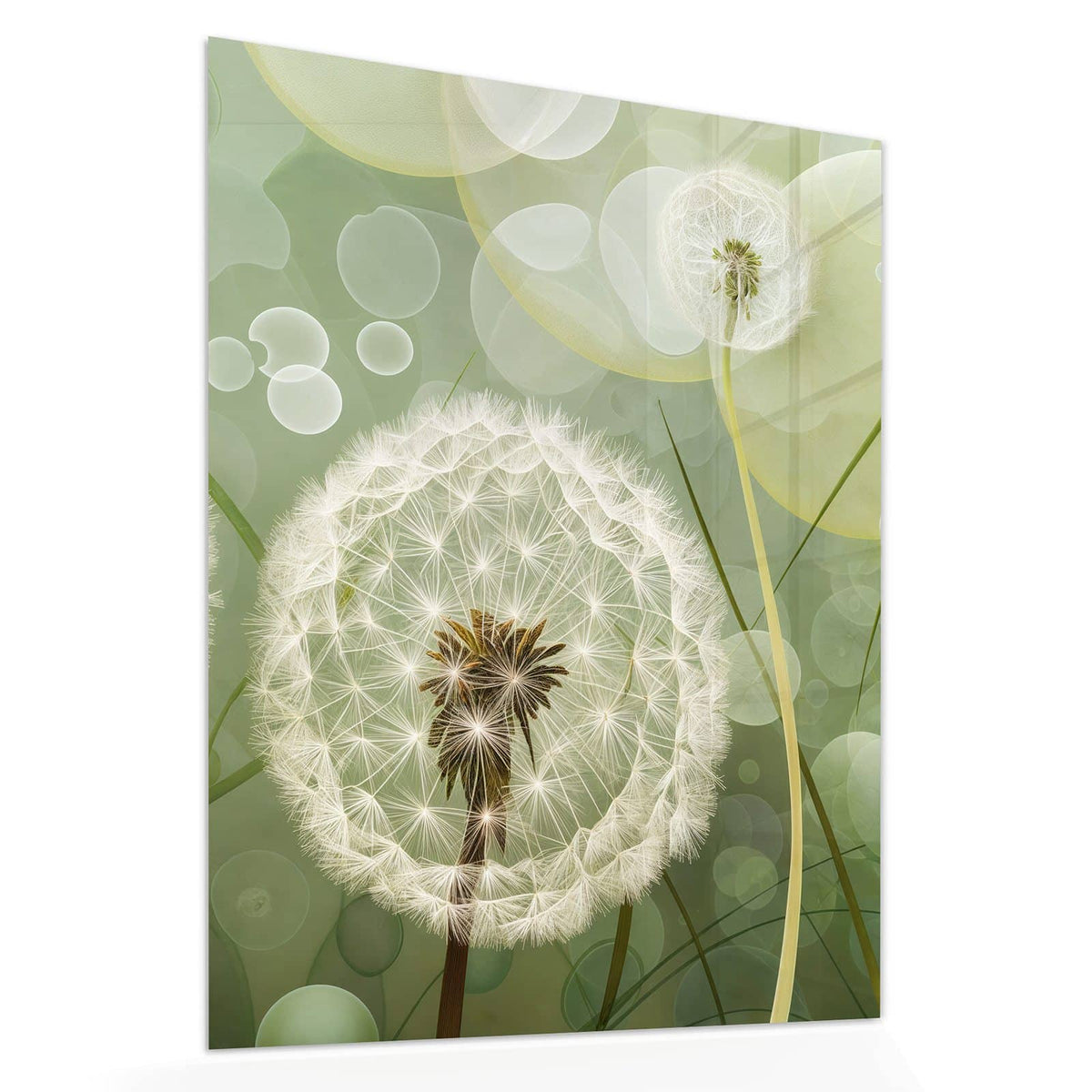 Echtglas, 4 mm – kein Acryl, keine Folie – Wandbild - Zwei Pusteblumen - Hochformat