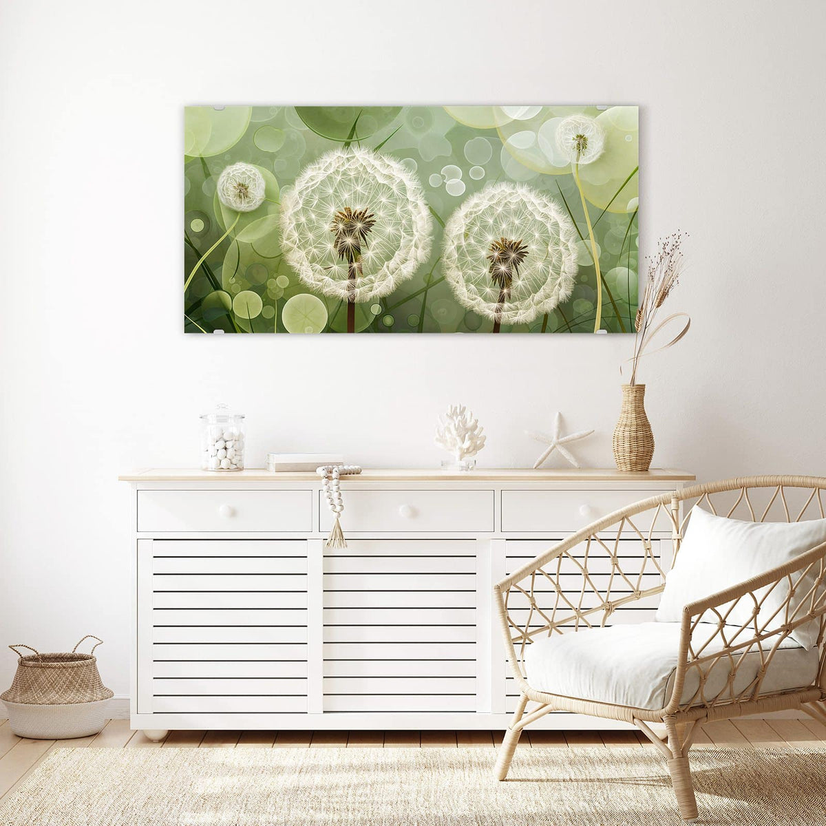 Echtglas, 4 mm – kein Acryl, keine Folie – Wandbild - Zwei Pusteblumen - Querformat