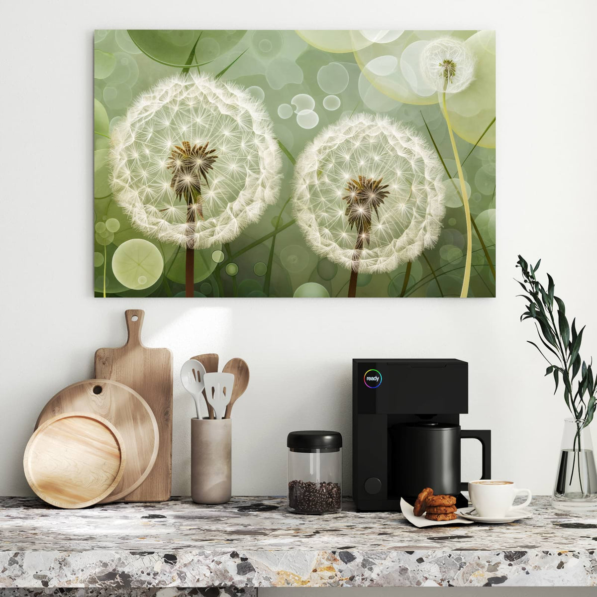 Metall Magnettafel - Zwei Pusteblumen – Pusteblumen vor grünem Bokeh