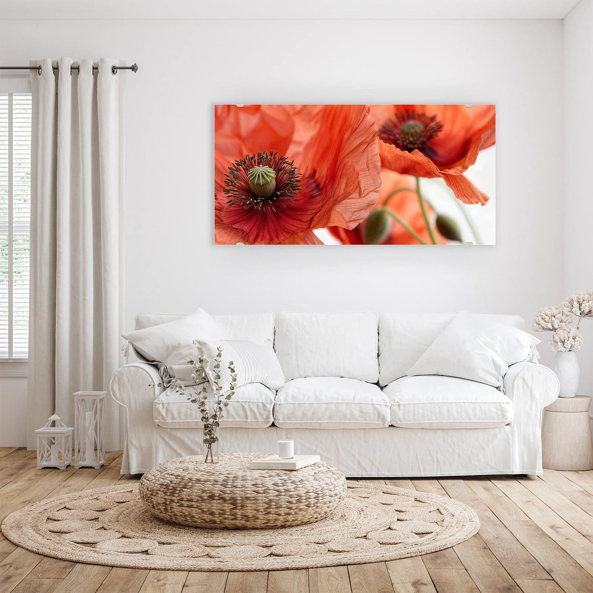 Wandbild - Mohnblüten - Querformat – Orangerote Mohnblüte ganz nah