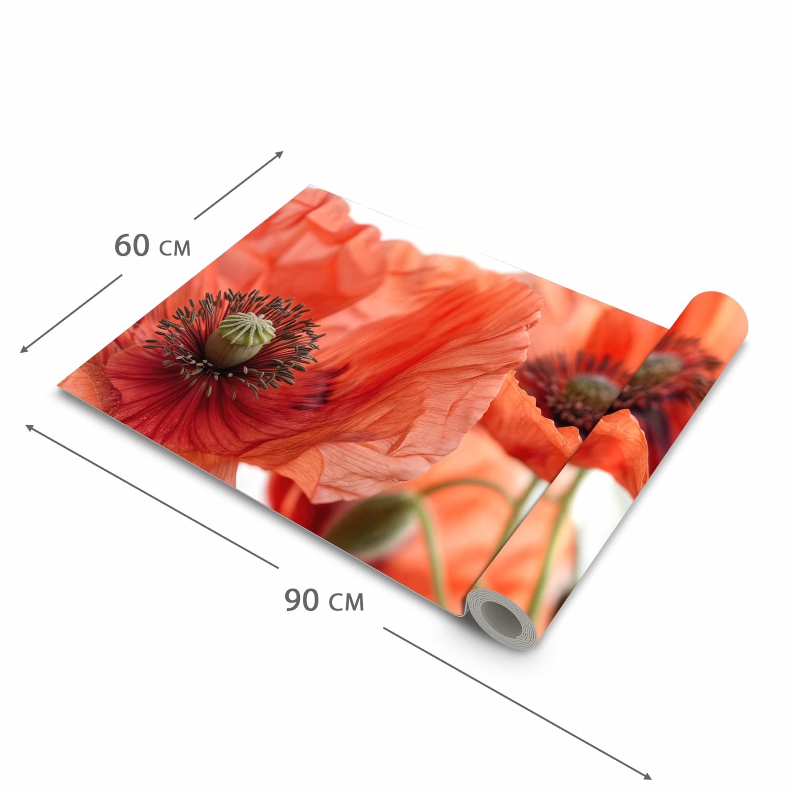 Flacher rutschfester Küchenläufer mit Motiv Mohnblüten in der Grösse 80x200 cm