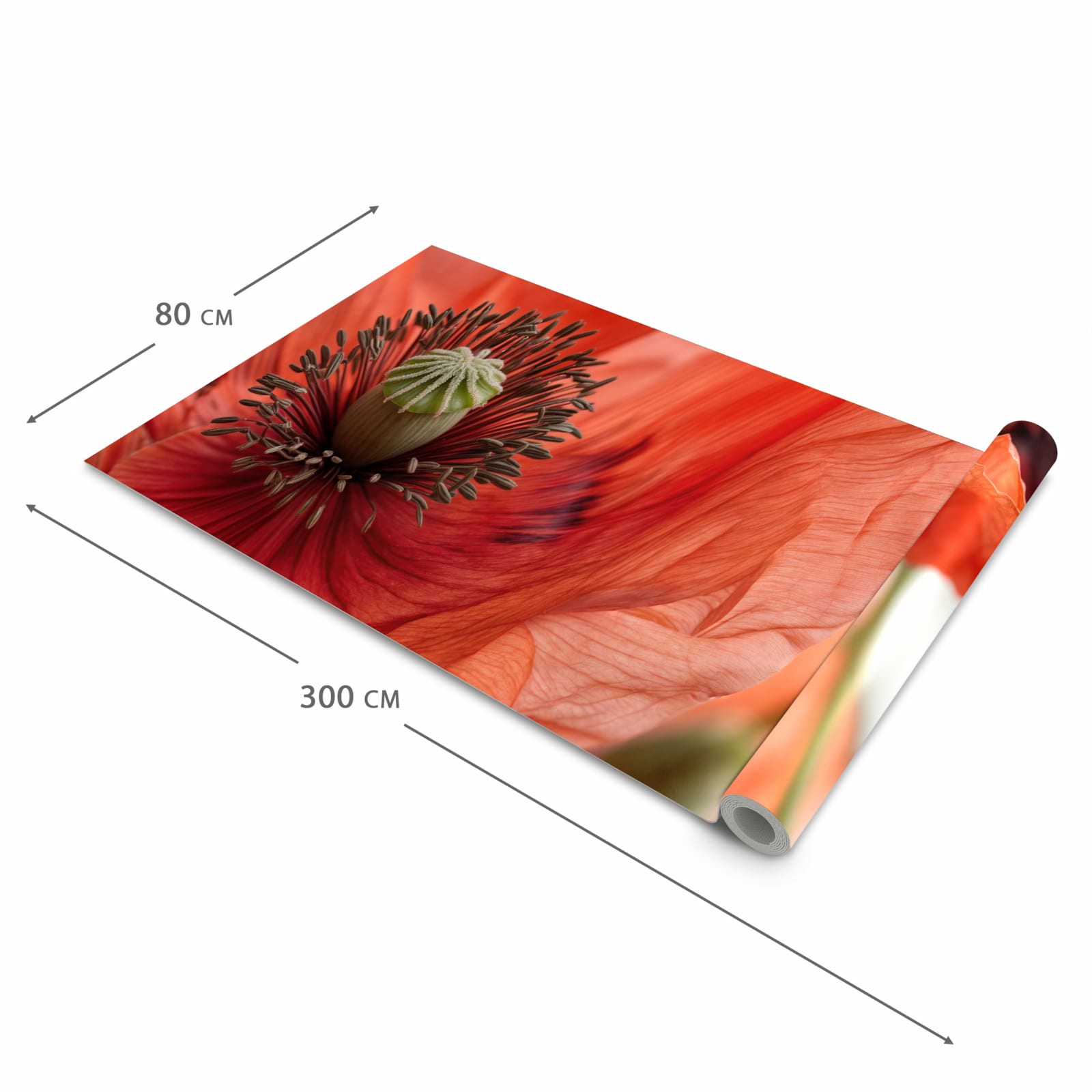 Pflegeleichter Küchenläufer nach Maß mit Motiv Mohnblüten in der Größe 80x200 cm