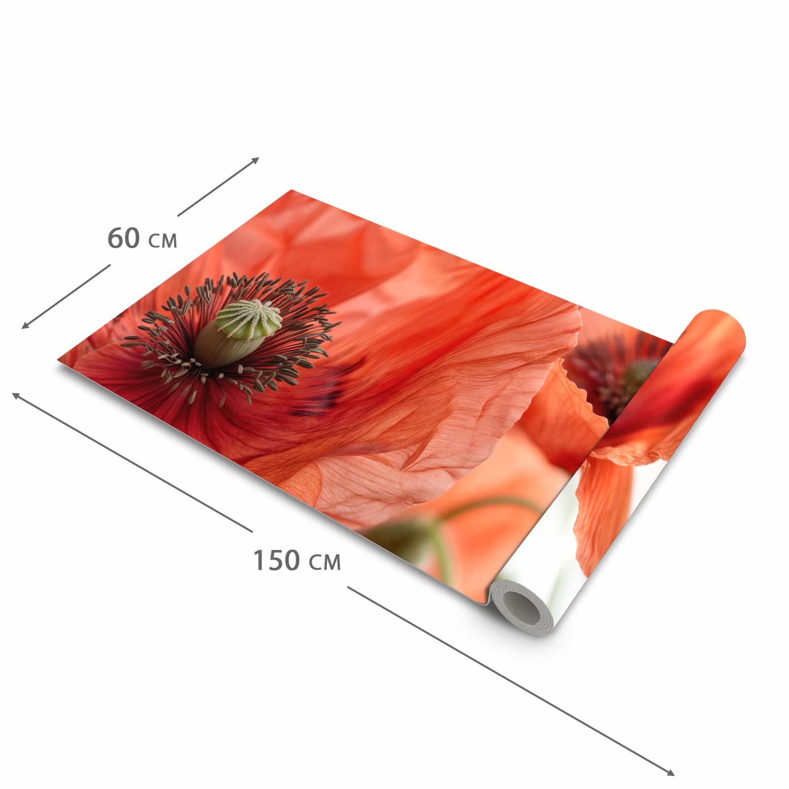 Wasserabweisender Küchenteppich mit Motiv Mohnblüten in der Größe 80x200 cm