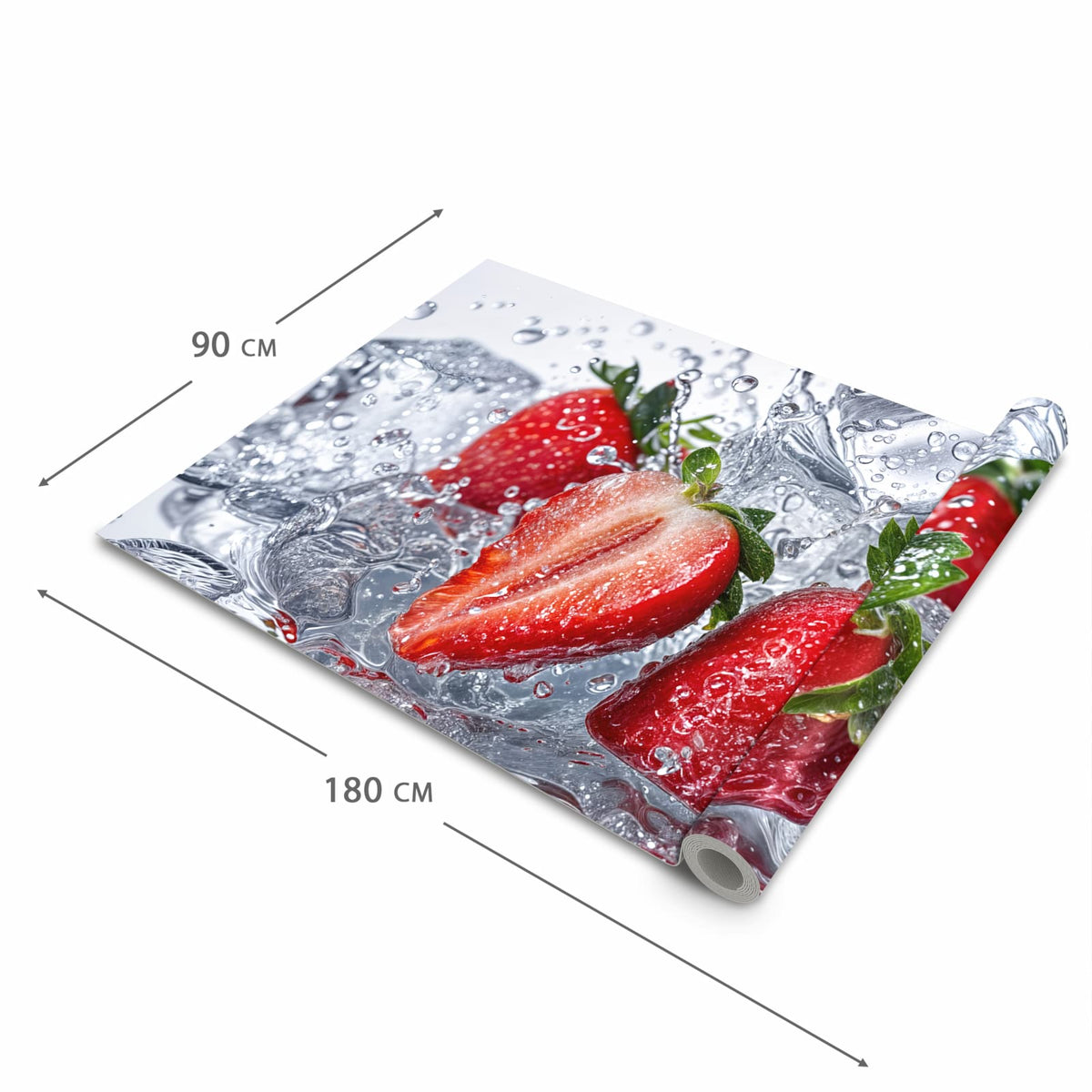 Abriebfester großer Küchenteppich mit Motiv Erdbeeren im Wasser in der Größe 80x200 cm