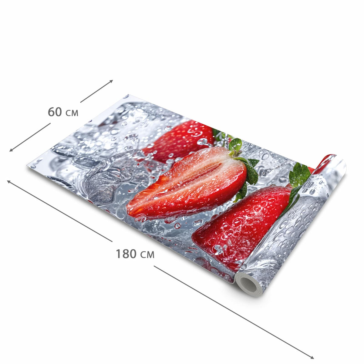 Feuchtigkeitsresistenter Bodenläufer mit Motiv Erdbeeren im Wasser in der Grösse 80x200 cm
