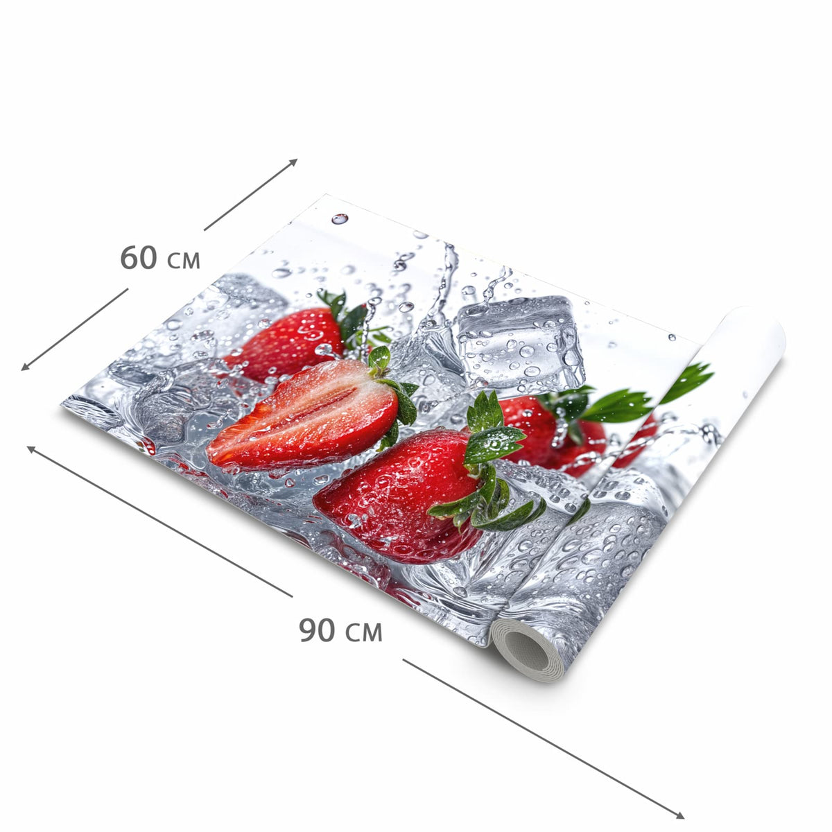 Farbbeständiger Küchenteppich mit Motiv Erdbeeren im Wasser in der Grösse 80x200 cm
