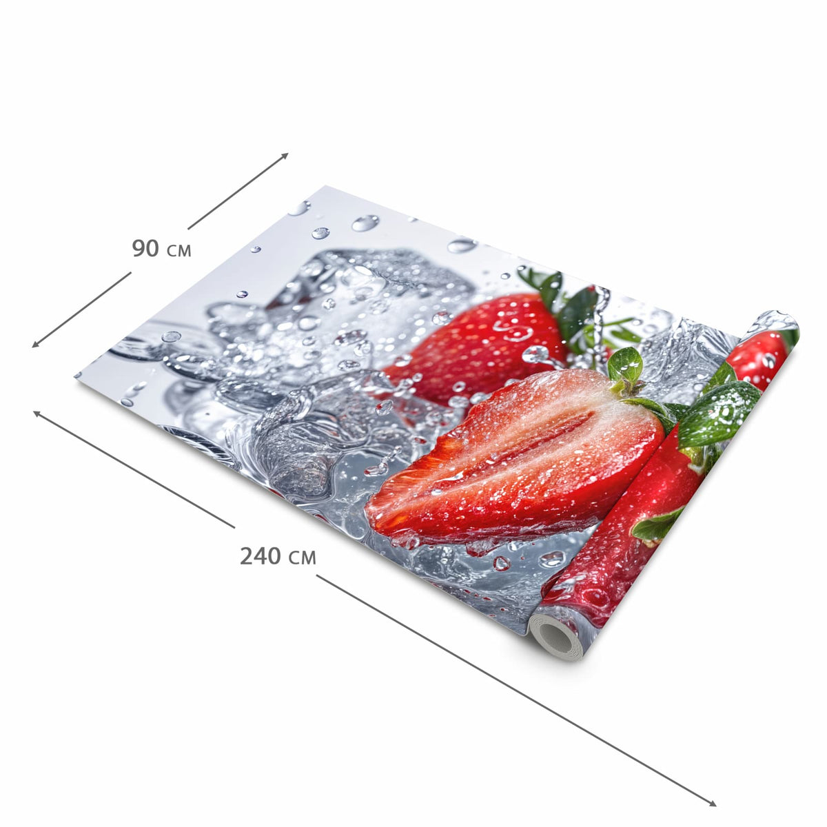 UV-beständiger rutschfester Küchenteppich mit Motiv Erdbeeren im Wasser in der Grösse 80x200 cm
