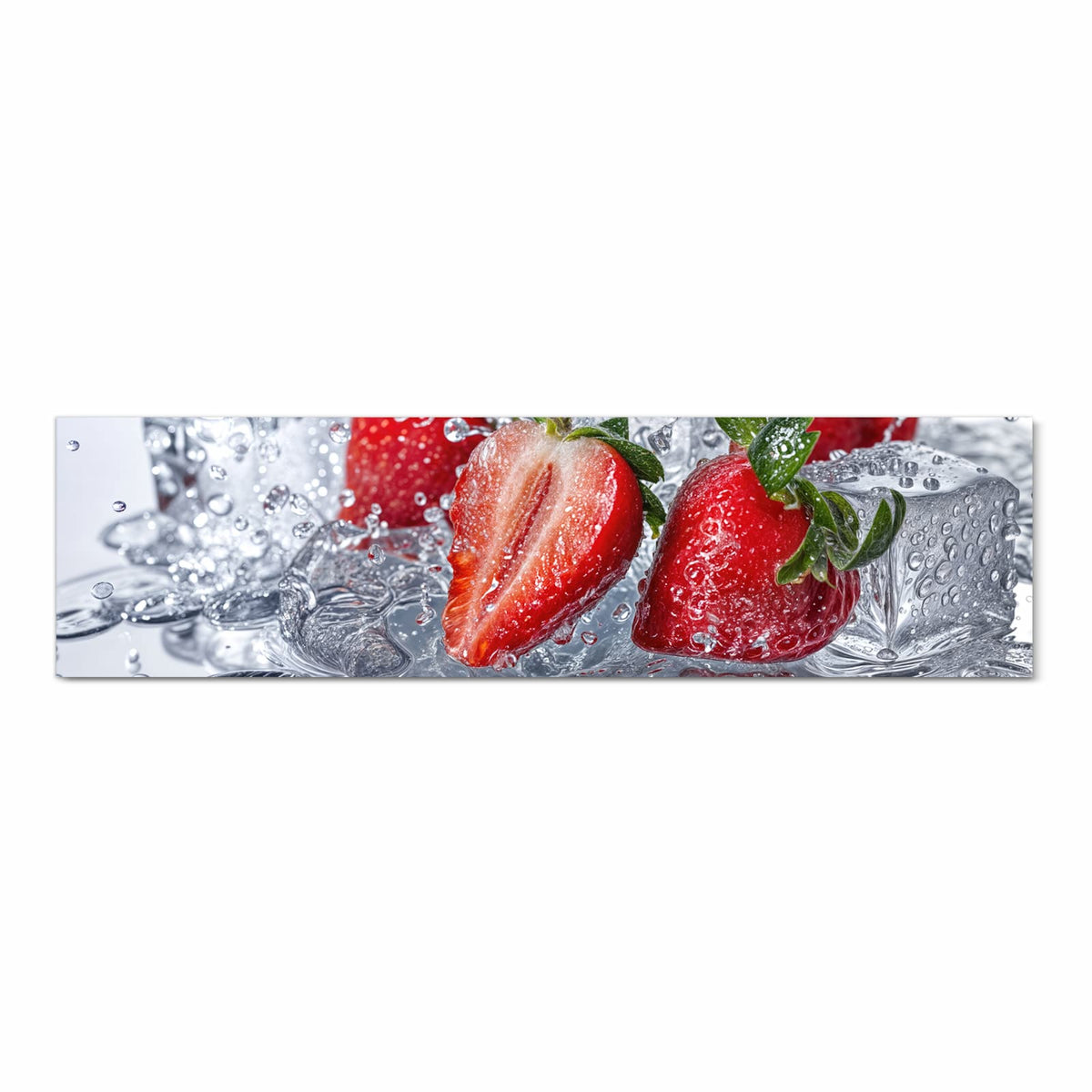 Komfortabler Küchenteppich mit Motiv Erdbeeren im Wasser in Frontansicht für angenehmes Stehen
