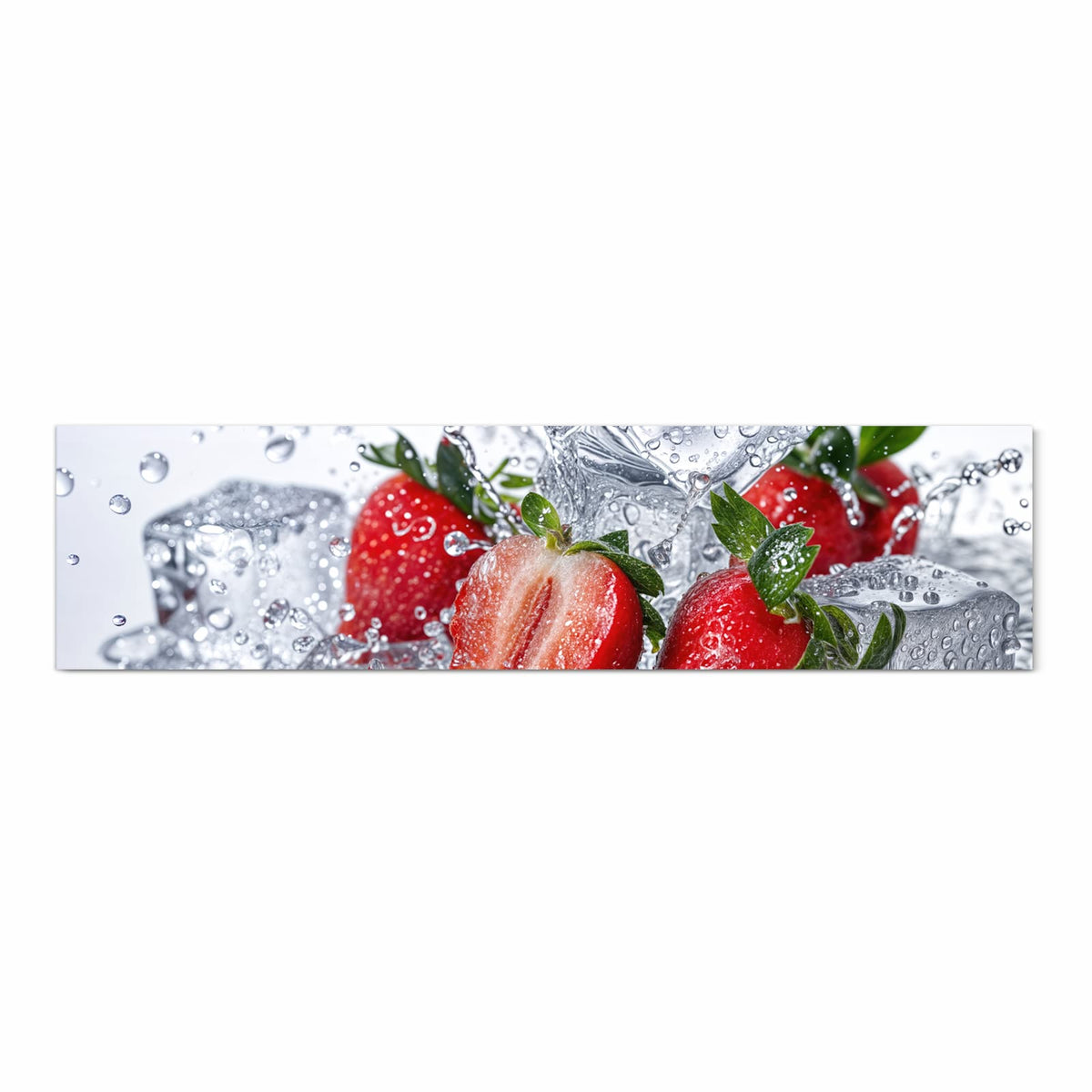 Formstabiler abwaschbarer Küchenteppich mit Motiv Erdbeeren im Wasser in Frontansicht
