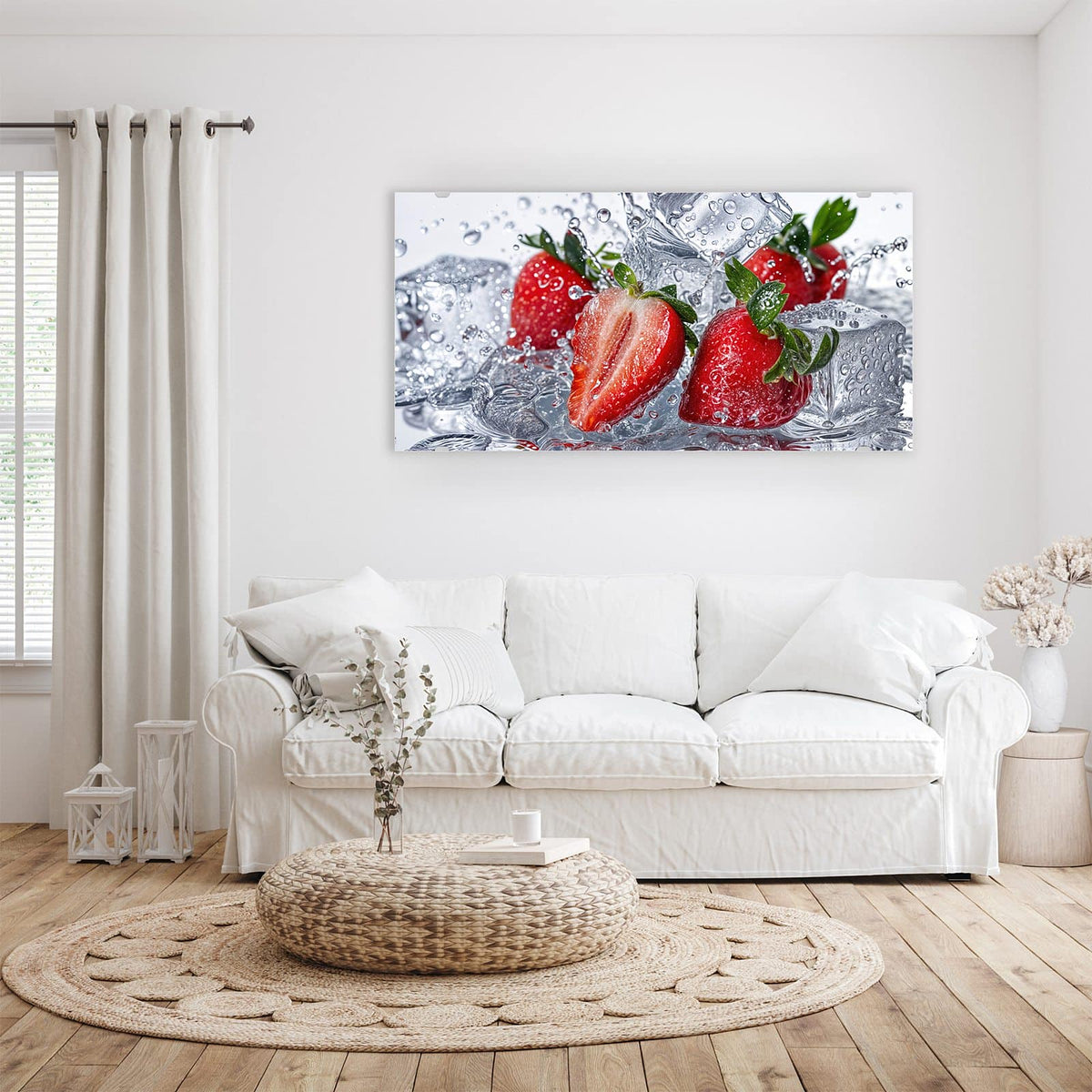 Aufhängung liegt bei – Motiv später wechselbar – Wandbild - Erdbeeren auf Eis - Querformat