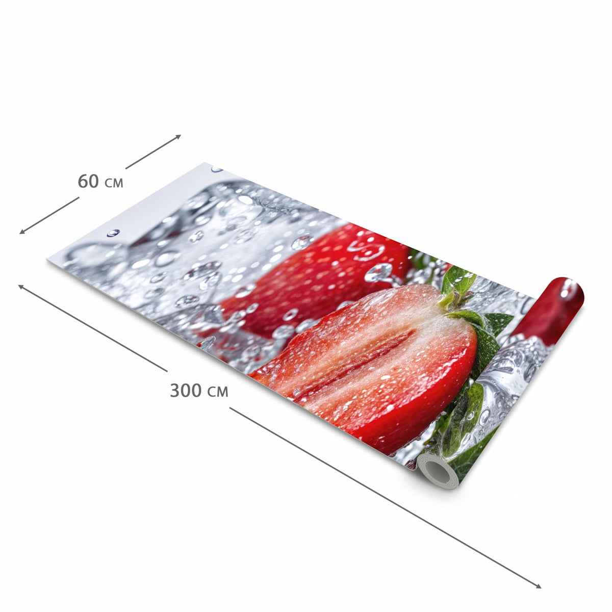 Bodenschonender waschbarer Küchenteppich mit Motiv Erdbeeren im Wasser in der Grösse 80x200 cm