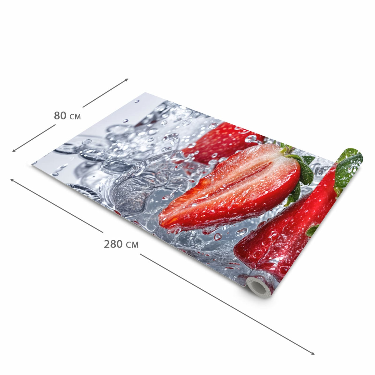 Zeitsparender waschbarer Küchenteppich mit Motiv Erdbeeren im Wasser in der Grösse 80x200 cm