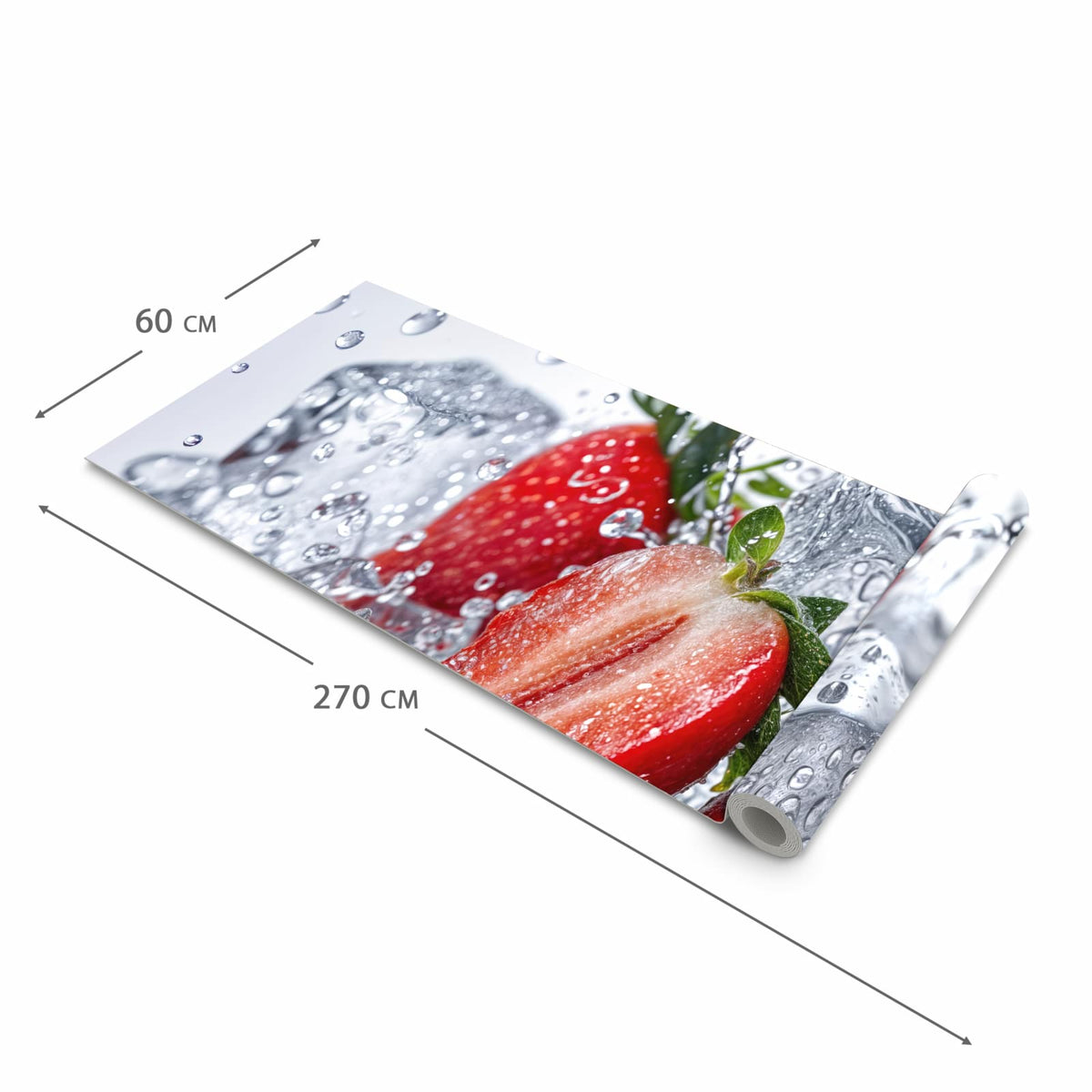 Küchenteppich mit Motiv Erdbeeren im Wasser in der Grösse 80x200 cm für Ordnung & Übersicht
