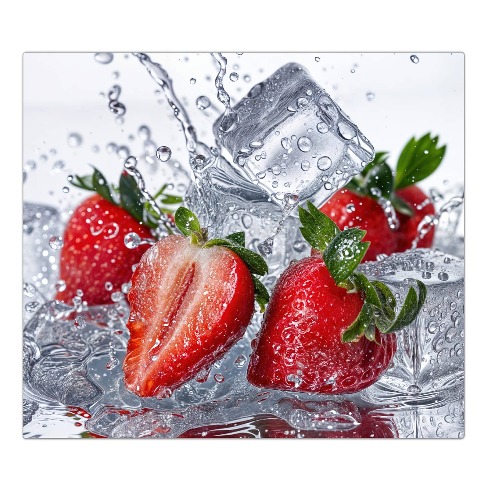 1-teilige Herdabdeckung aus Glas mit Erdbeeren im Wasser-Motiv in der Frontansicht #grösse_1-Teilig (60x52cm)
