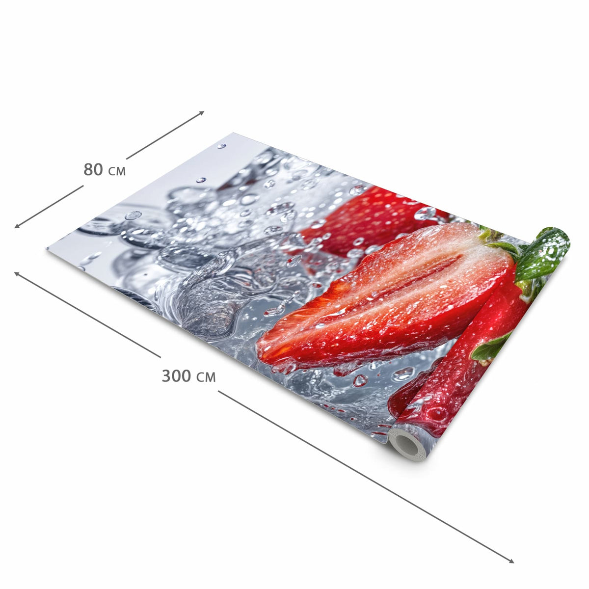 Geräuschdämpfender waschbarer Küchenteppich mit Motiv Erdbeeren im Wasser in der Größe 80x200 cm
