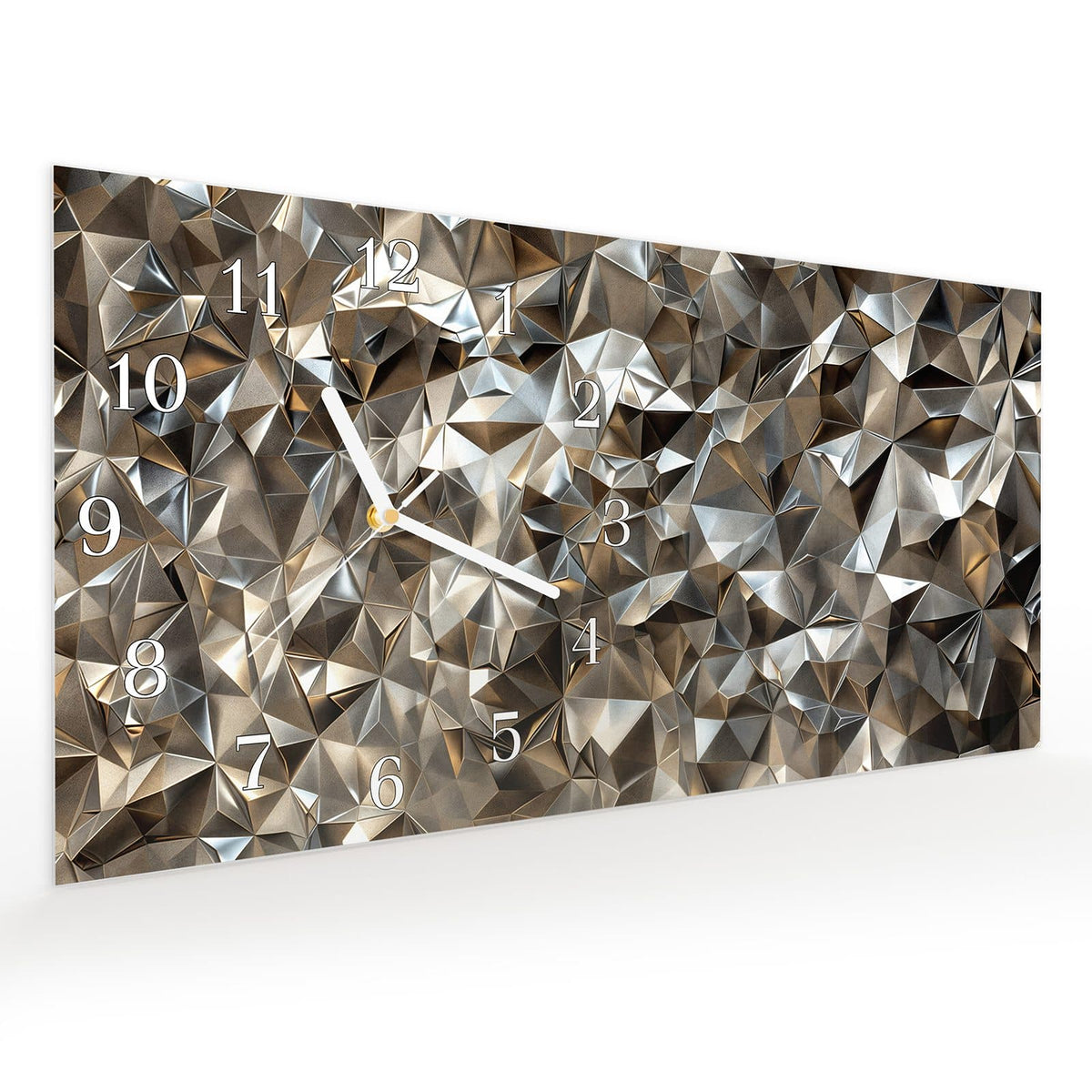 Vormontiert – mit Schwebeeffekt – Wanduhr Geometrisches Motiv aus Glas – Querformat 60 × 30 cm
