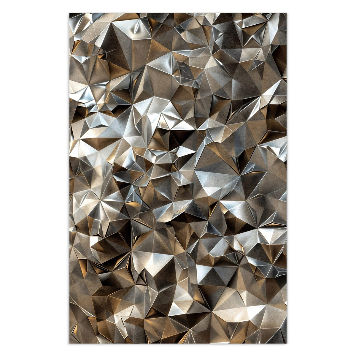 Dicht gepackte facettierte Metallflächen in Silber mit warmen Bronzetönen