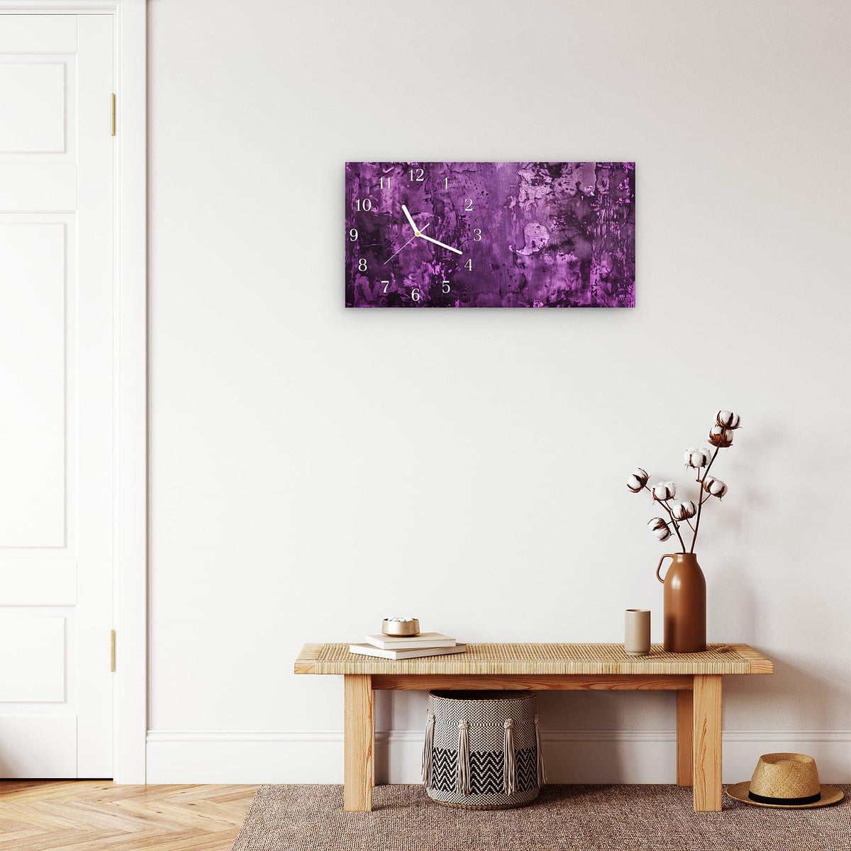 Moderne Wanduhr aus Glas mit Farbtiefe – Wanduhr Abstrakte Wand aus Glas – Querformat 60 × 30 cm