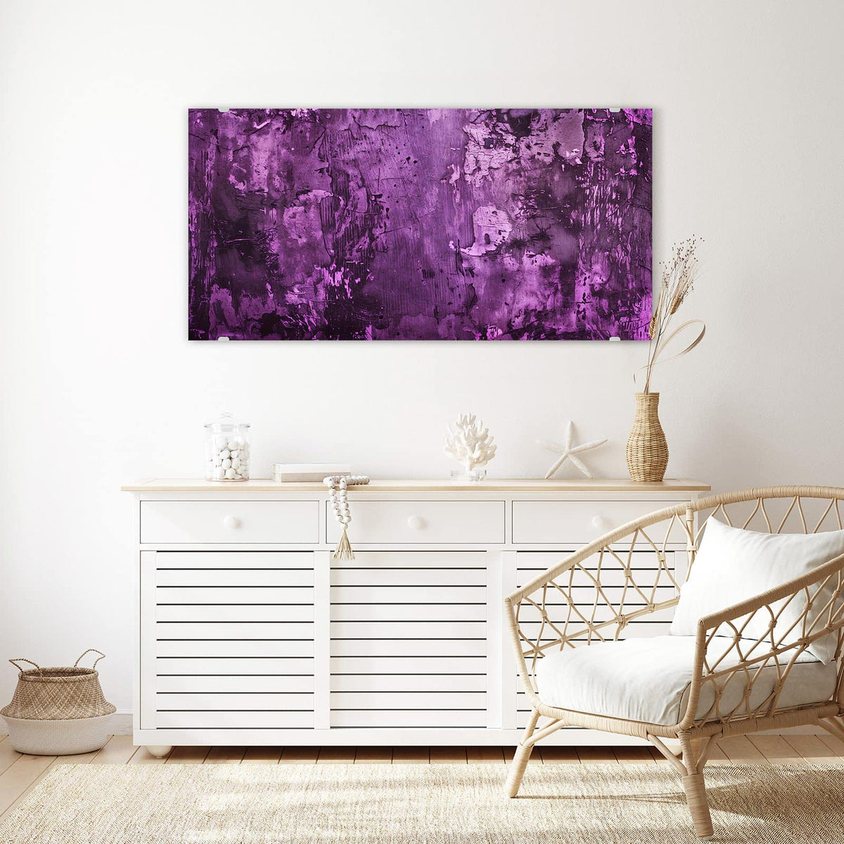 Echtglas, 4 mm – kein Acryl, keine Folie – Wandbild - Violetter Putz - Querformat