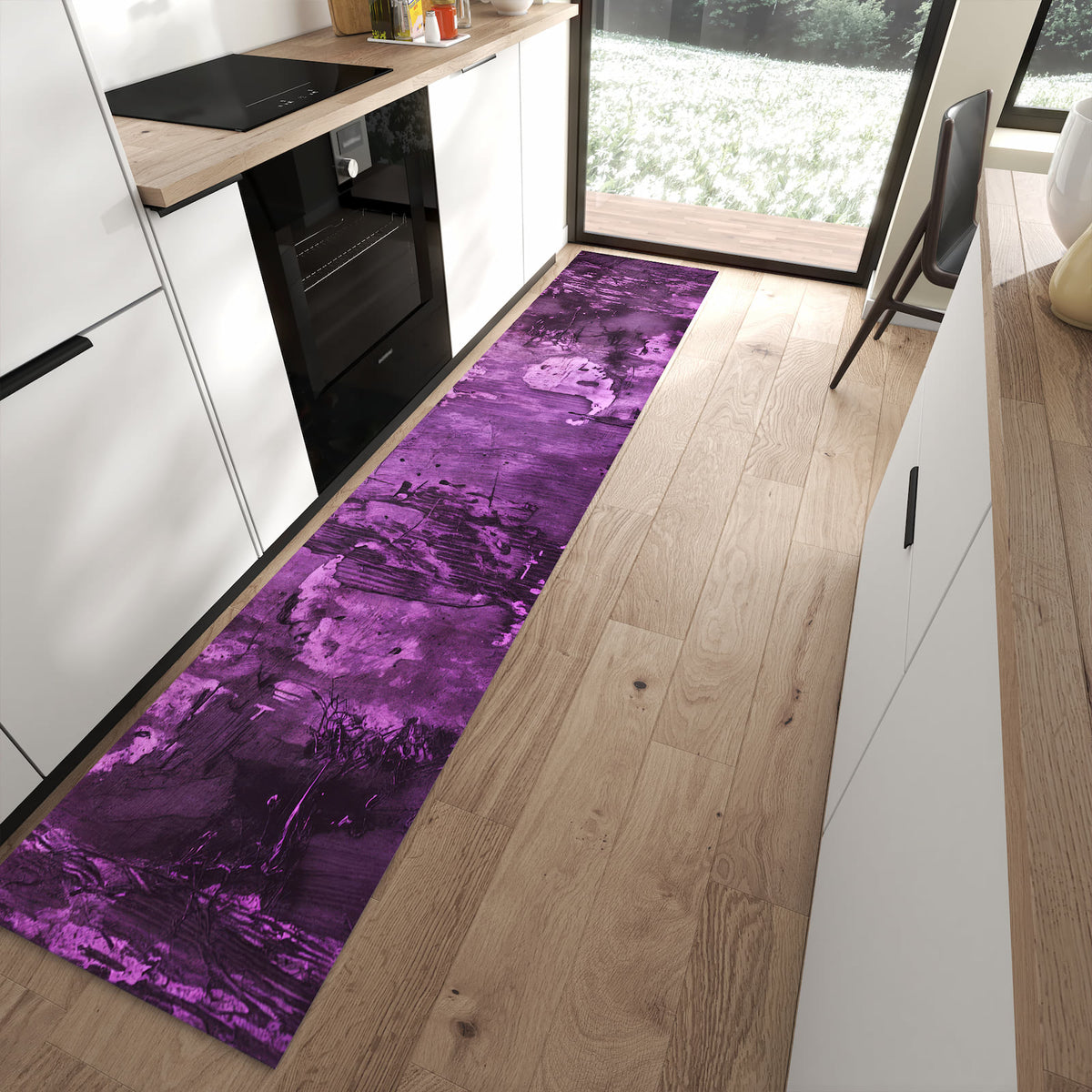 Waschbarer Küchenteppich mit Motiv Abstrakte Wand in moderner Küche