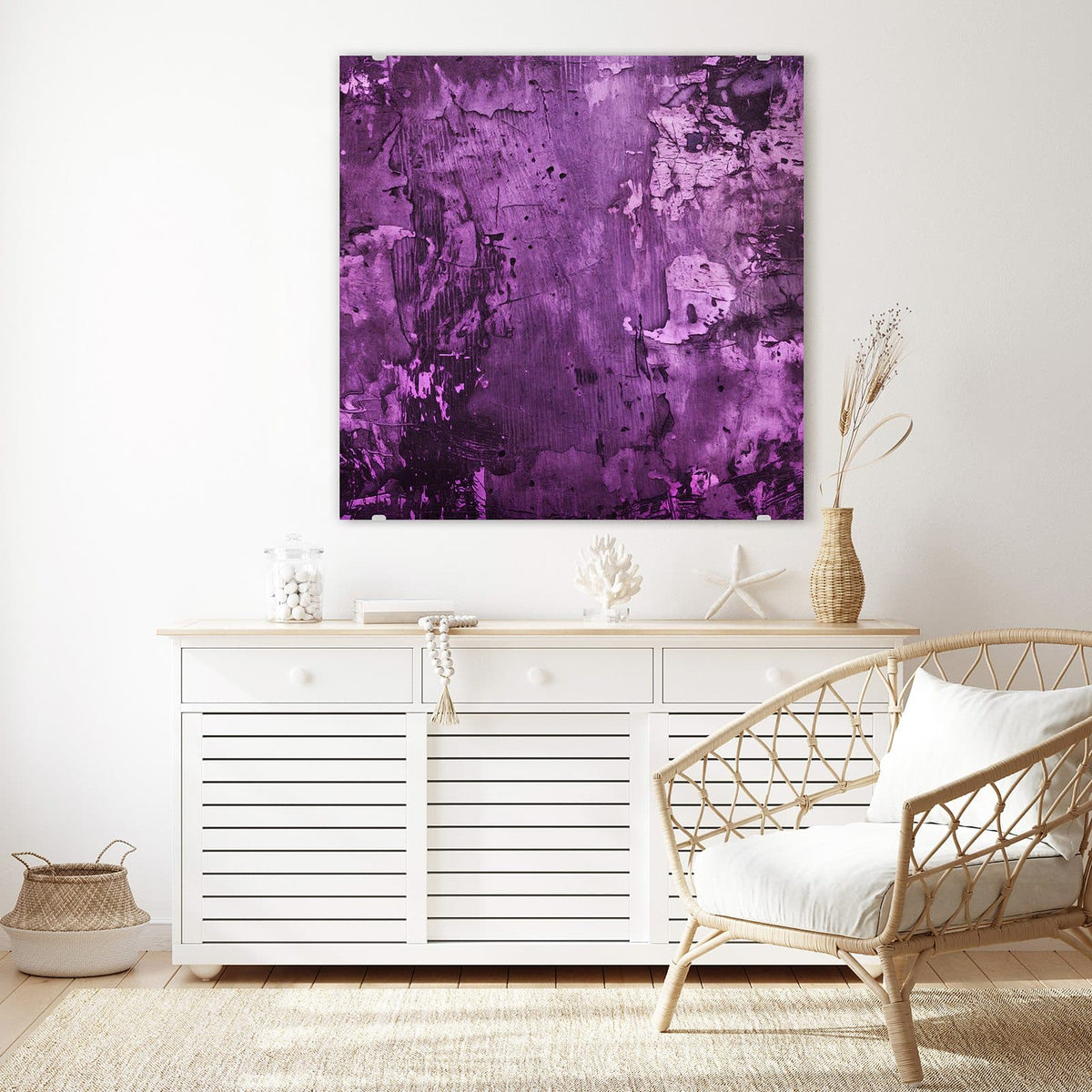 Echtglas, 4 mm – kein Acryl, keine Folie – Wandbild - Violetter Putz - Quadratisch