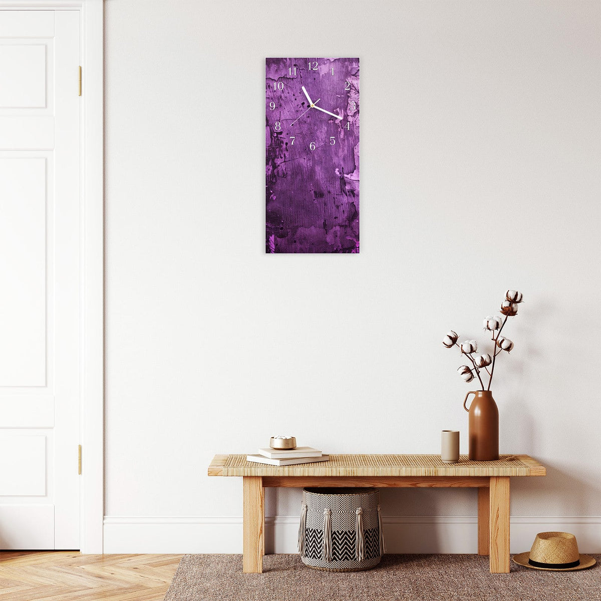 Moderne Wanduhr aus Glas mit Farbtiefe – Wanduhr Abstrakte Wand aus Glas – Hochformat 30 × 60 cm