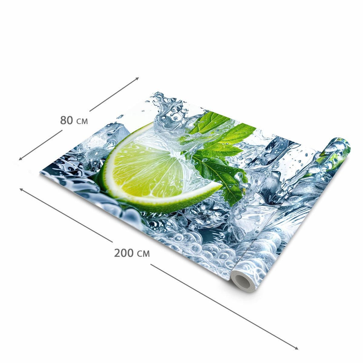 Moderner Küchenläufer mit Motiv Limettenspritzer in der Grösse 60x300 cm - angenehme Haptik