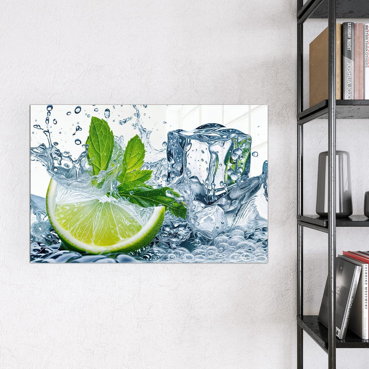 Magnettafel - Limette mit Minze – Limettenschnitz mit Minze im Spritzwasser