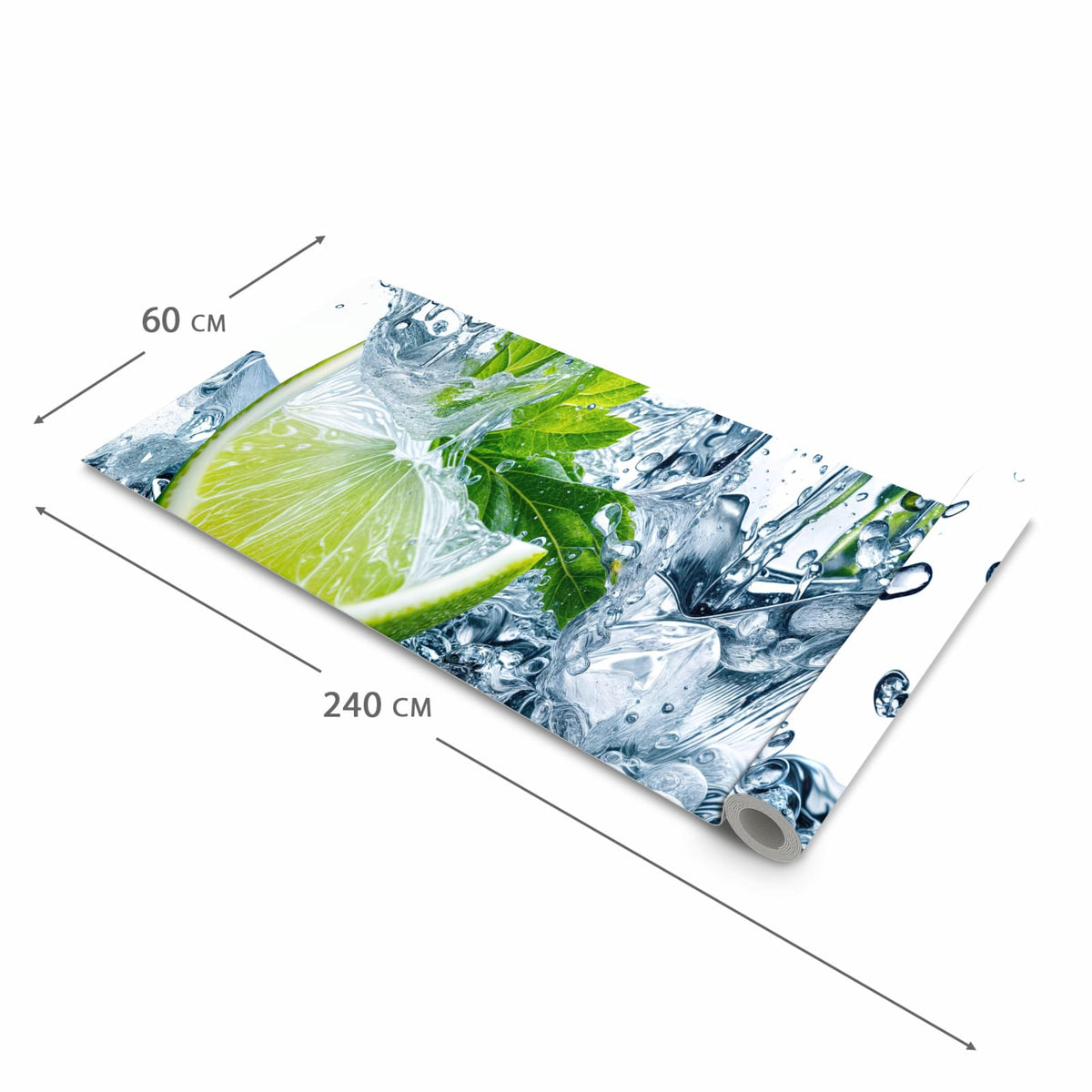 Pflegeleichter rutschfester Küchenläufer mit Motiv Limettenspritzer in der Grösse 60x300 cm